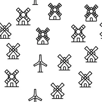 Windmill Building Vector Seamless Pattern Stockillustratie