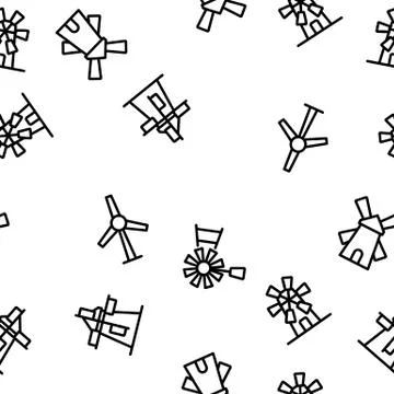 Windmill Building Vector Seamless Pattern Stockillustratie