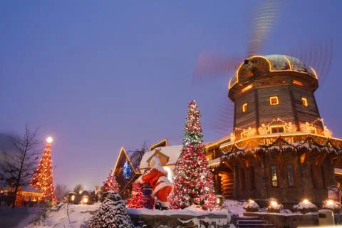 Windmill with christmass decorations Stock Photos
