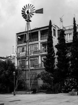 Windmill in the city Stock-Fotos