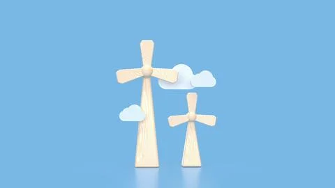The Windmill for clean energy  for ecology concept 3d Rendering. Stock Illustration