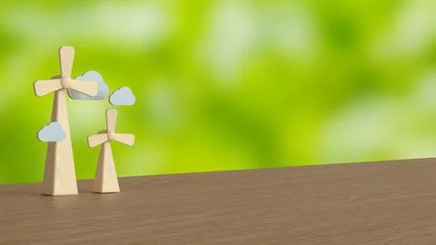The Windmill for clean energy  for ecology concept 3d Rendering. Stock Illustration