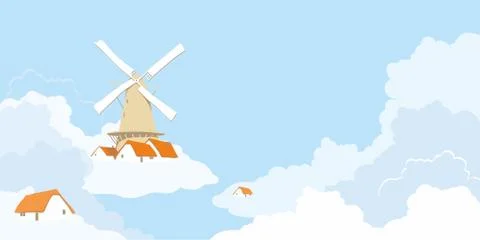 Windmill in the clouds Stock Illustration