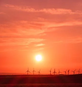 Windmill Clouds Power Electric Sunset Stock Photos