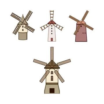 Windmill collection different styles vector illustration set Stock Illustration