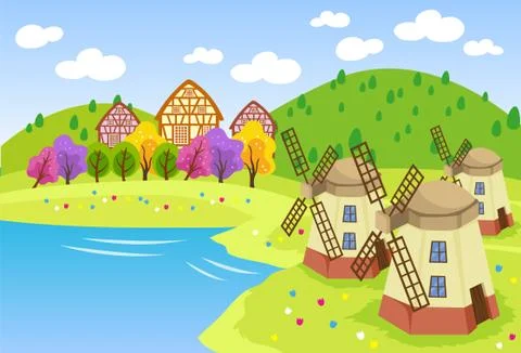 Windmill Colorful Vector Background Stock Illustration