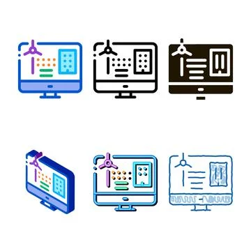 Windmill computer control icon vector looks outline Illustrazione stock