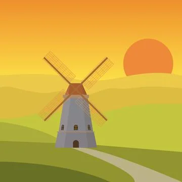 Windmill in the countryside Stock Illustration