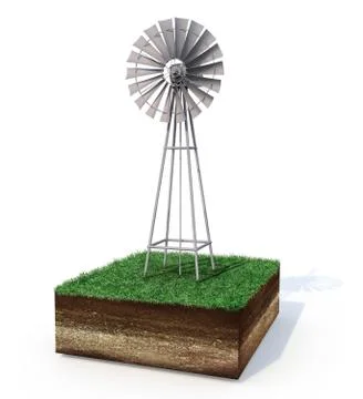 Windmill on cutout of land Stock Illustration
