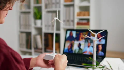 Windmill, Design Engineer Attentively Brainstorming With Colleagues 3D Wind Stock Footage 234425552