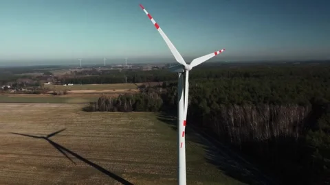 Windmill from drone point of view Stock Footage 267554946
