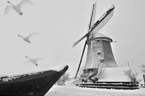 Windmill in Dutch landscape Stock Photos