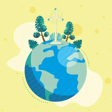 Windmill in earth planet Illustrazione stock