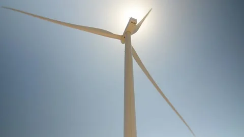 Windmill. Electric. Generator. Power. Arico. Tenerife. Sun in the background Stock Footage 130328947