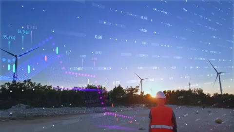 Windmill Engineer working on turbines maintenance. Infographic 库存影片 254394008