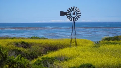 Windmill at Estero Bluffs State Park California Hwy 1 4k Stock Footage 94431686