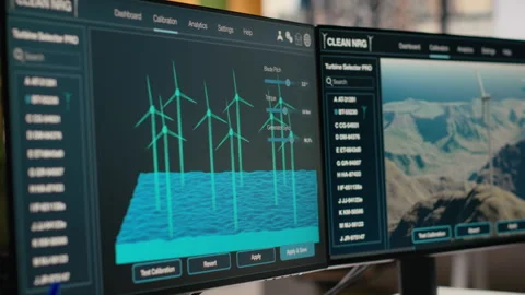 Windmill farm CAD design software displa... | Stock Video | Pond5