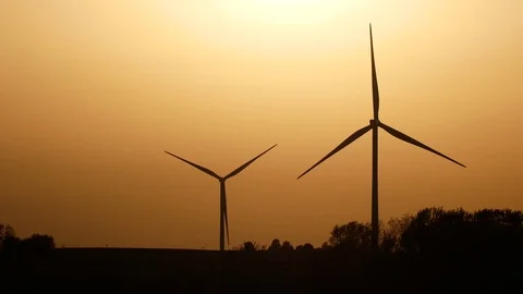 Windmill Farm During a Beautiful Sunset in Illinois Stock Footage 111279160