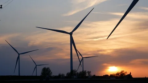 Windmill Farm During a Beautiful Sunset in Illinois Stock Footage 111279382