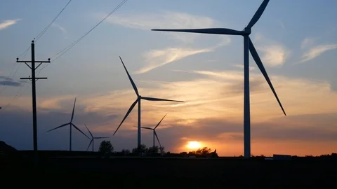 Windmill Farm During a Beautiful Sunset in Illinois Stock Footage 111279453