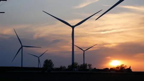 Windmill Farm During a Beautiful Sunset in Illinois Stock Footage 111279571