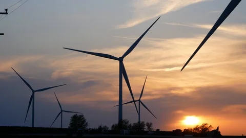Windmill Farm During a Beautiful Sunset in Illinois Stock Footage 111279578