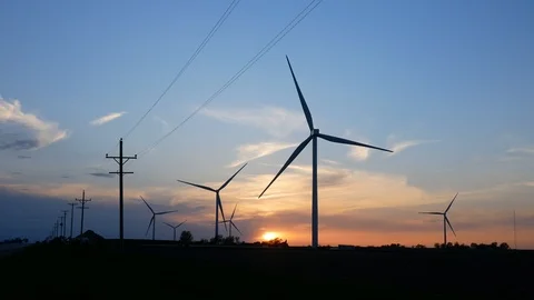 Windmill Farm During a Beautiful Sunset in Illinois Stock Footage 111279716