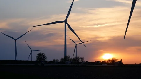 Windmill Farm During a Beautiful Sunset in Illinois Stock Footage 111279744