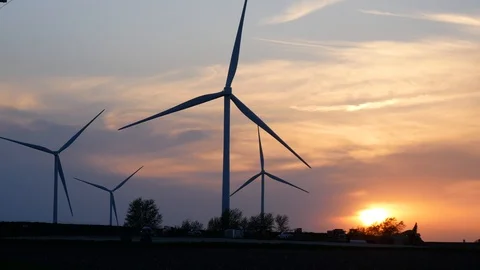 Windmill Farm During a Beautiful Sunset in Illinois Stock Footage 111279855