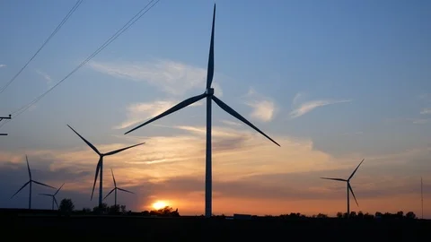 Windmill Farm During a Beautiful Sunset in Illinois Stock Footage 111279868
