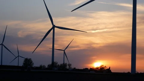 Windmill Farm During a Beautiful Sunset in Illinois Stock Footage 111279946