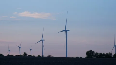 Windmill Farm During a Beautiful Sunset in Illinois Stock Footage 111280095
