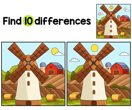 Windmill Farm Find The Differences Illustrazione stock