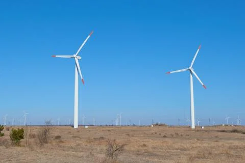 Windmill farm green energy Stock Photos