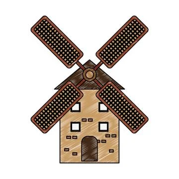 Windmill farm isolated scribble 库存插图
