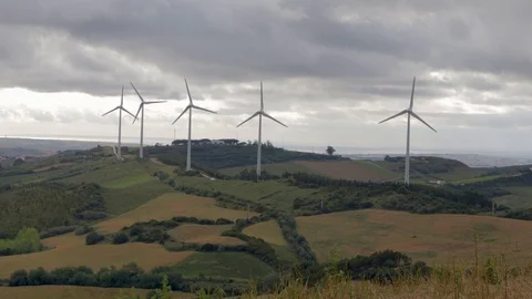 Windmill Farm on a Mountain Stock Footage 90900984