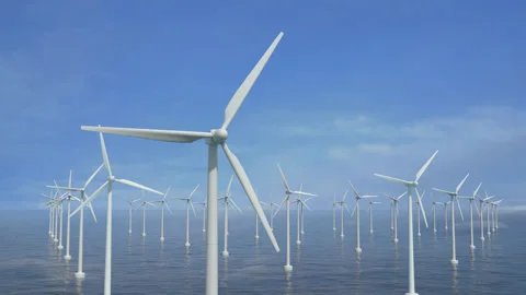 Windmill Farm in The Ocean - With Alpha channel and Zdepth Stock Footage 151212964