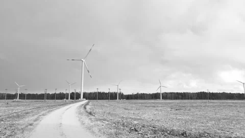 Windmill farm or wind park, with high wind turbines for generation electricity Stock Footage 231800965