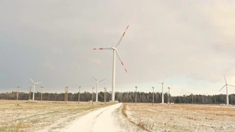 Windmill farm or wind park, with high wind turbines for generation electricity Stock Footage 231801003