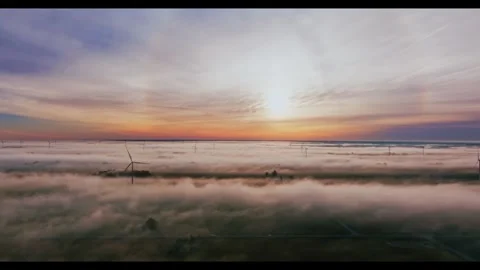 Windmill Farm with Sundog Stock Footage 285973480