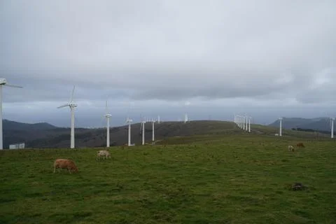 Windmill Farm. Wind Turbines. Wind Power Plant On Hilltop. Galicia,Spain Stock Photos