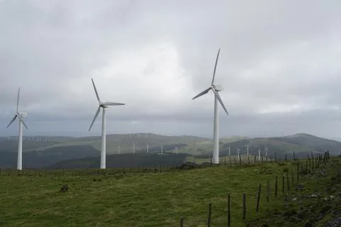 Windmill Farm. Wind Turbines. Wind Power Plant On Hilltop. Galicia,Spain Stock Photos
