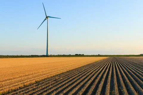 Windmill at farmer fields Stock Photos