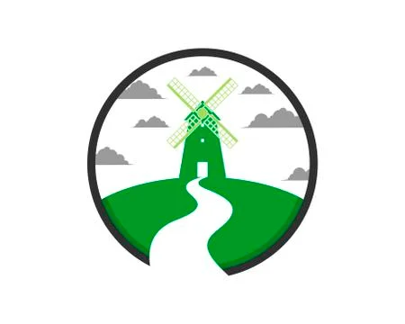 Windmill farms inside the circle logo Stock Illustration
