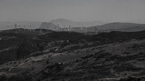 Windmill field cloudy electricity Stock Photos
