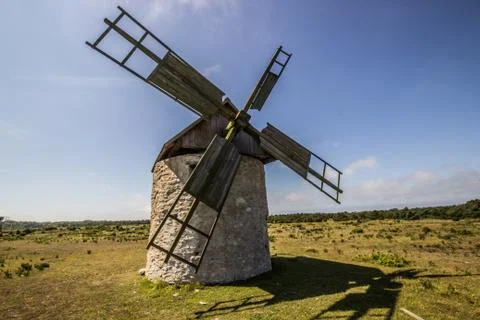 Windmill on Field in Gotland Stock Photos