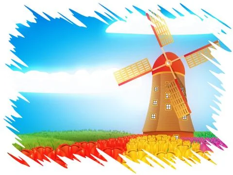 Windmill on field Stock Illustration