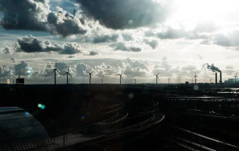 Windmill field in the netherlands Stock Photos