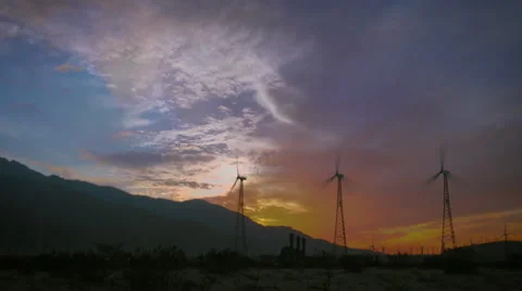 Windmill Field Timelapse with Vivid Sunset Видео 61063419