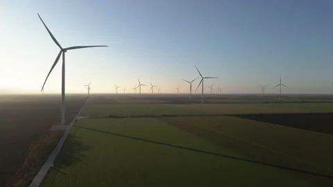 Windmill. A field with windmills. Aerial view. Stock Footage 143594097